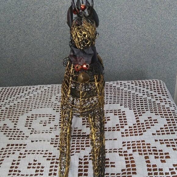 Curly Metal Wire Rocking Reindeer Christmas Winter Holiday Decor Jingle Bells - Picture 2 of 10